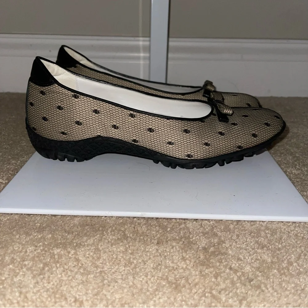 Walter Genuin Black Mesh Polka Dot Ballet Flats